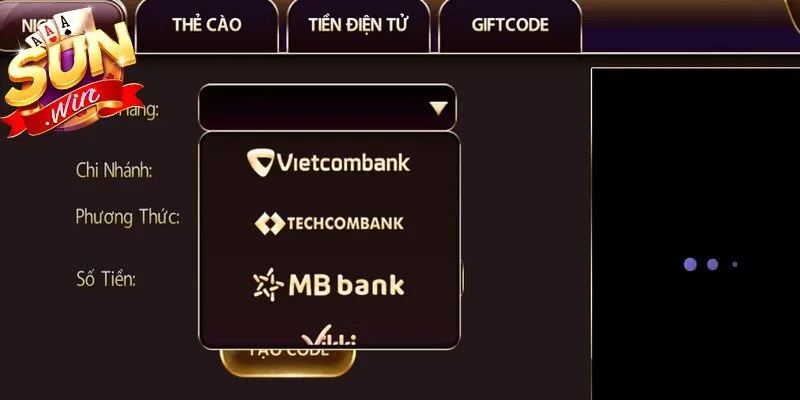 Giao diện nạp tiền Sunwin hỗ trợ nhiều kênh thanh toán vô cùng linh hoạt